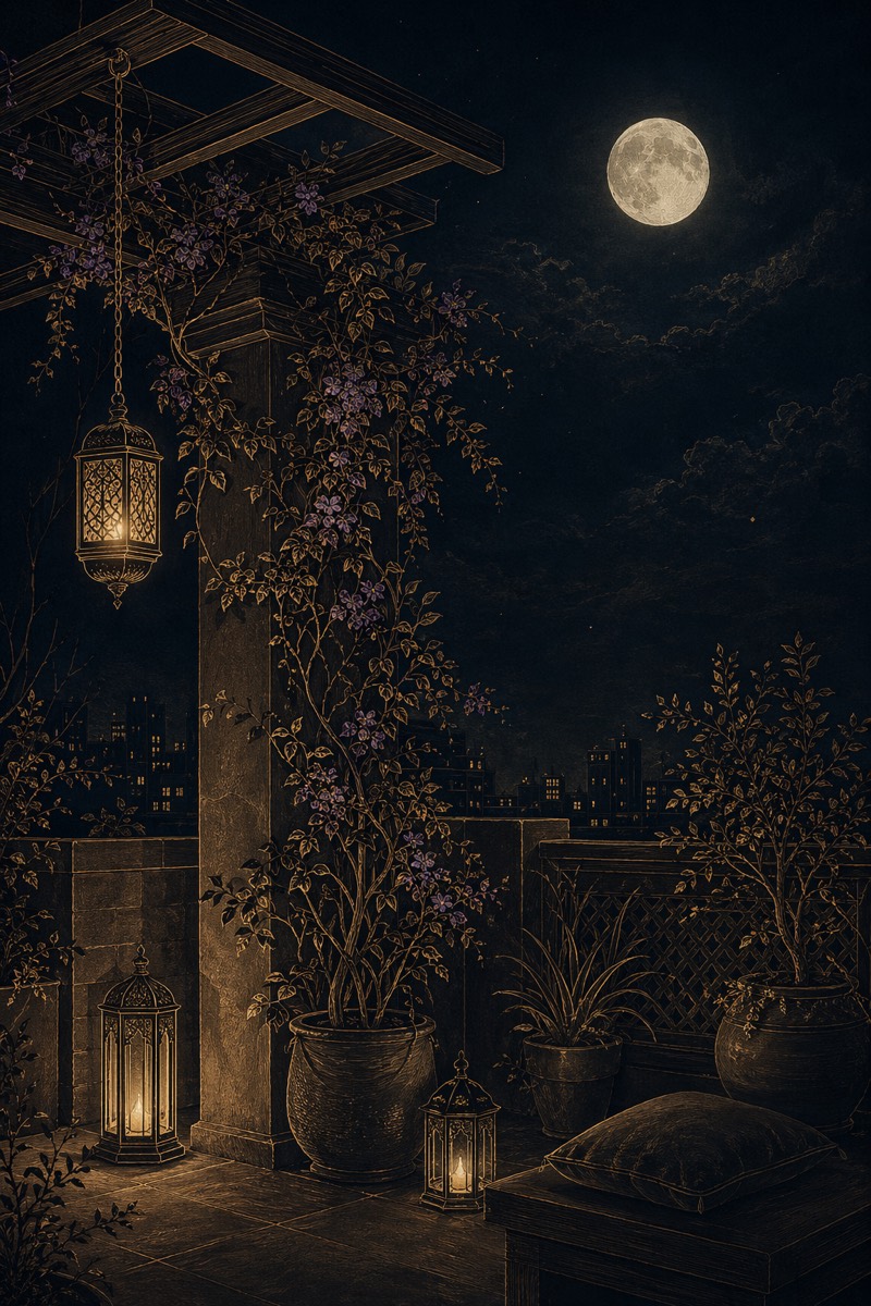SomRatri moonlit terrace artwork