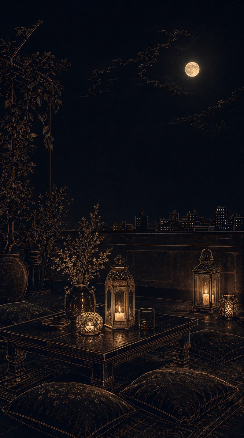 SomRatri moonlit still-life artwork