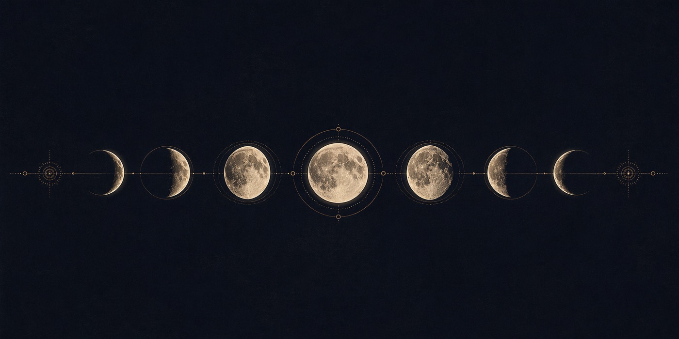 Minimal moon phase artwork for SomRatri's monthly rhythm